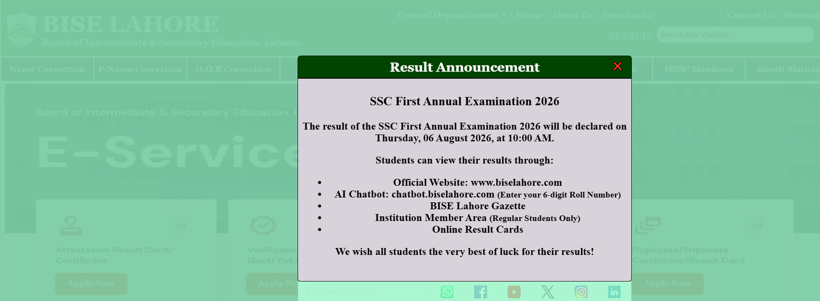 BISE Lahore Result Announcement